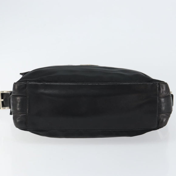 PRADA Shoulder Bag Nylon Leather Black Silver Auth 121352
