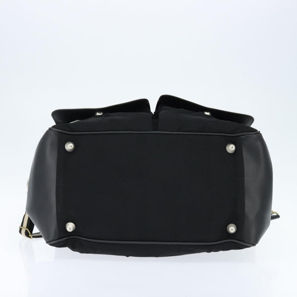 BALLY Boston Bag Nylon Leather 2way Black Silver gold Auth 121353