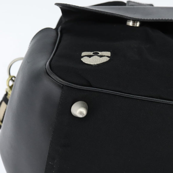 BALLY Boston Bag Nylon Leather 2way Black Silver gold Auth 121353