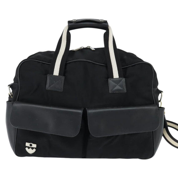 BALLY Boston Bag Nylon Leather 2way Black Silver gold Auth 121353