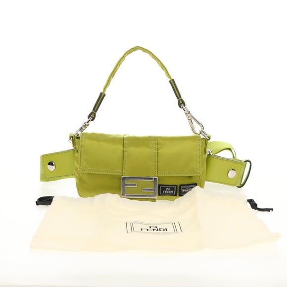 FENDI POTER Shoulder Bag Nylon 2way Green Silver Auth 121360M