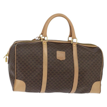 CELINE Macadam Canvas Boston Bag PVC Leather Brown Gold Auth 121362