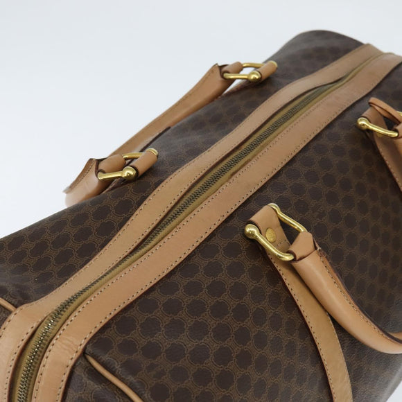 CELINE Macadam Canvas Boston Bag PVC Leather Brown Gold Auth 121362