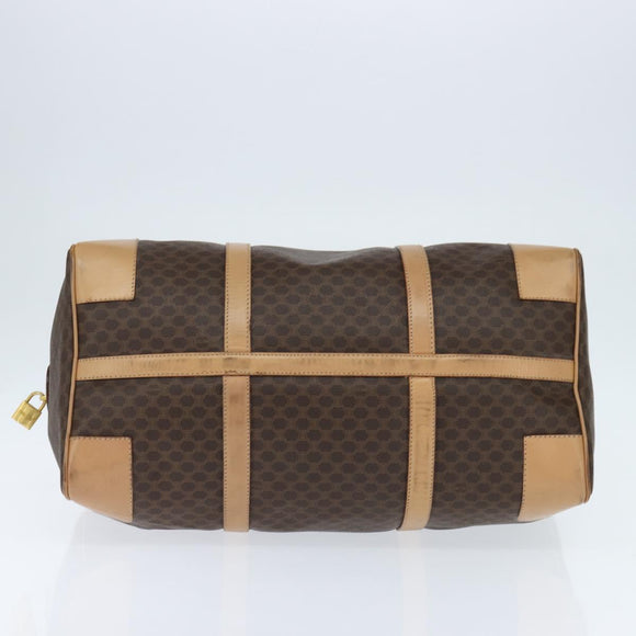 CELINE Macadam Canvas Boston Bag PVC Leather Brown Gold Auth 121362