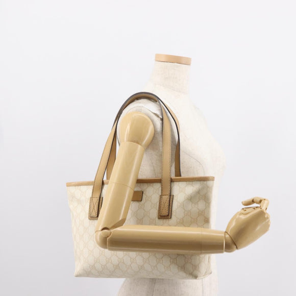 GUCCI GG Supreme Schoudertas PVC Beige Goud 211133 Auth 121363