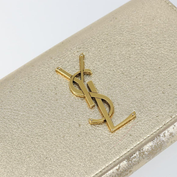 SAINT LAURENT Long Wallet Leather Gold Tone Auth 121369
