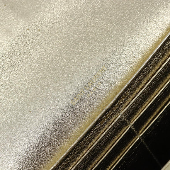 SAINT LAURENT Long Wallet Leather Gold Tone Auth 121369