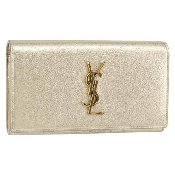 SAINT LAURENT Long Wallet Leather Gold Tone Auth 121369