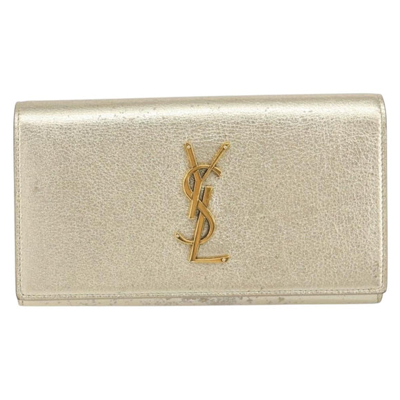 SAINT LAURENT Long Wallet Leather Gold Tone Auth 121369