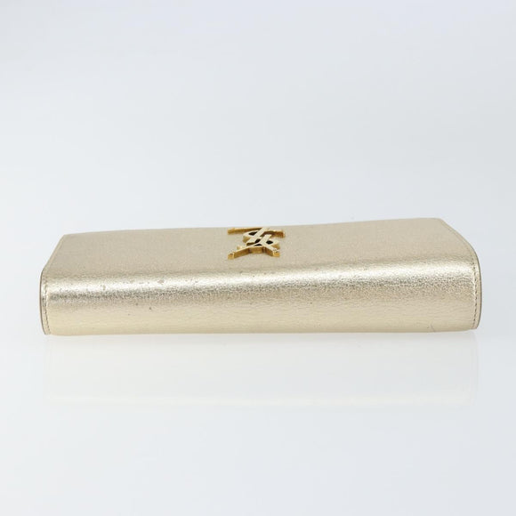 SAINT LAURENT Long Wallet Leather Gold Tone Auth 121369