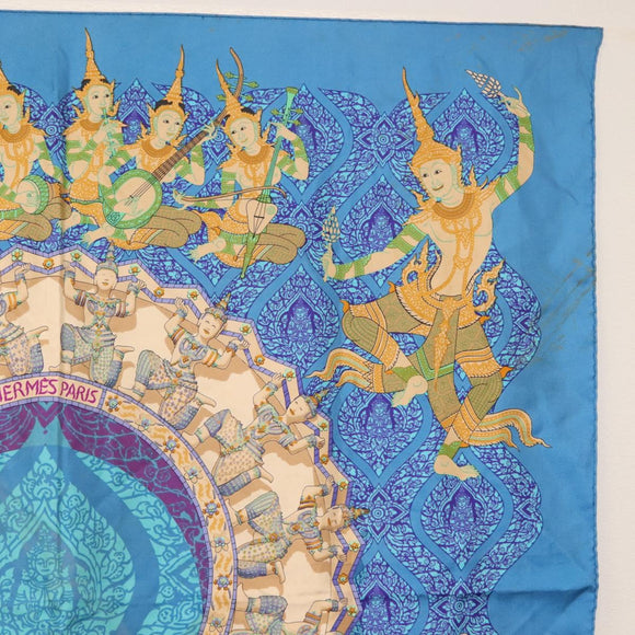 HERMES Carre 90 Scarf Silk Light Blue Auth 121371