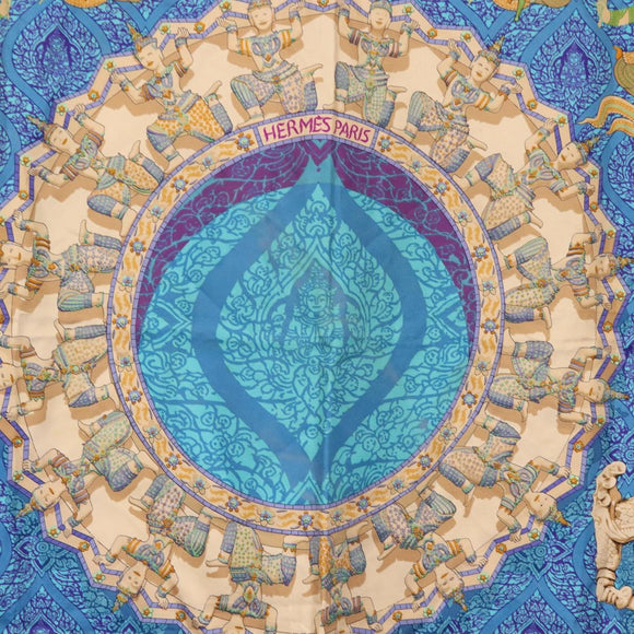 HERMES Carre 90 Scarf Silk Light Blue Auth 121371