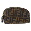 FENDI Zucca Canvas Pouch Black Brown Auth 121373-1