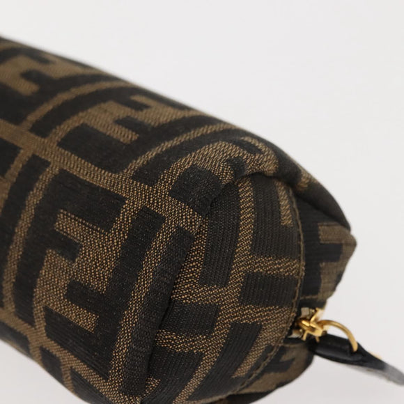 FENDI Zucca Canvas Pouch Black Brown Auth 121373