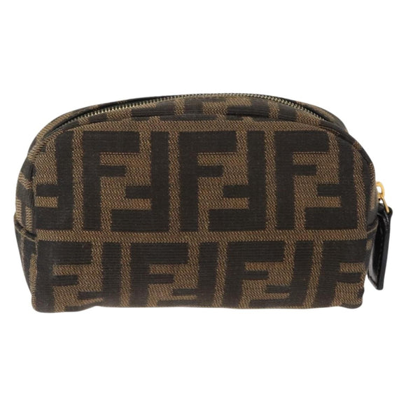 FENDI Zucca Canvas Pouch Black Brown Auth 121373