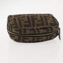 FENDI Zucca Canvas Pouch Black Brown Auth 121373-5
