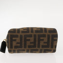 FENDI Zucca Canvas Pouch Black Brown Auth 121373-6