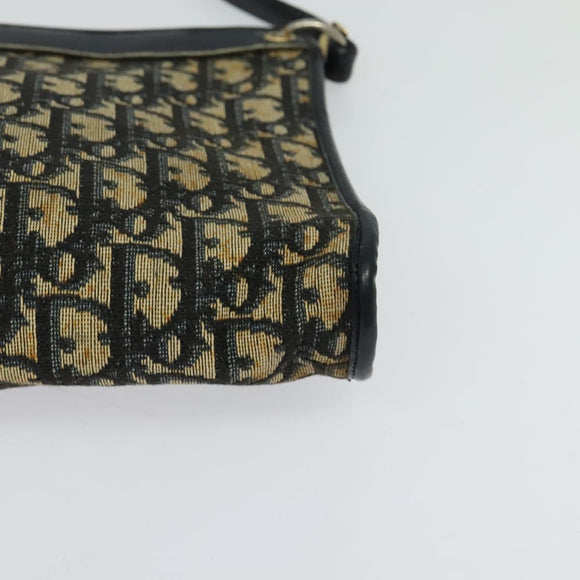Christian Dior Trotter Canvas Shoulder Bag Navy Gold Auth 121410