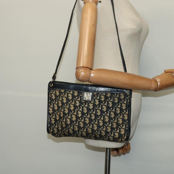 Christian Dior Trotter Canvas Shoulder Bag Navy Gold Auth 121410