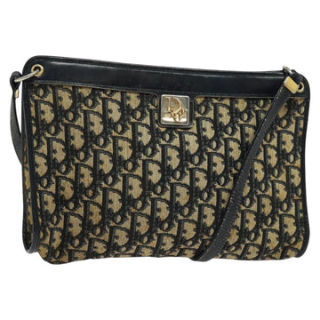 Christian Dior Trotter Canvas Shoulder Bag Navy Gold Auth 121410