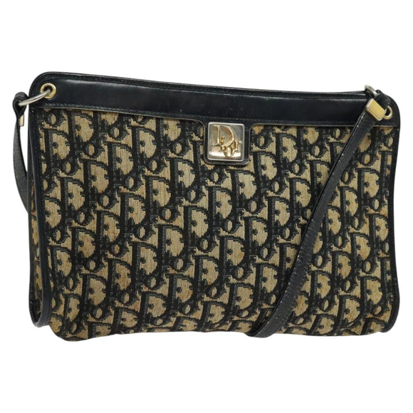 Christian Dior Trotter Canvas Shoulder Bag Navy Gold Auth 121410
