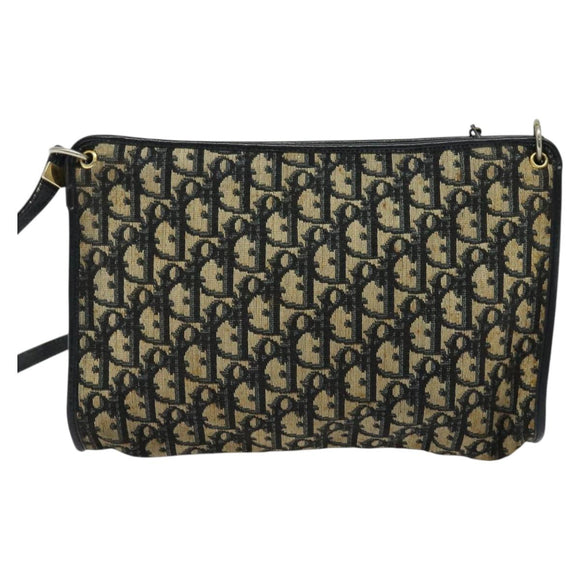 Christian Dior Trotter Canvas Shoulder Bag Navy Gold Auth 121410