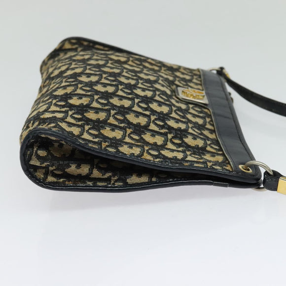 Christian Dior Trotter Canvas Shoulder Bag Navy Gold Auth 121410