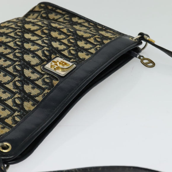 Christian Dior Trotter Canvas Shoulder Bag Navy Gold Auth 121410