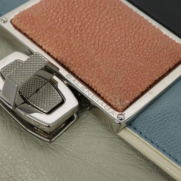 BALENCIAGA Shoulder Bag Leather Gray Silver Auth 121412