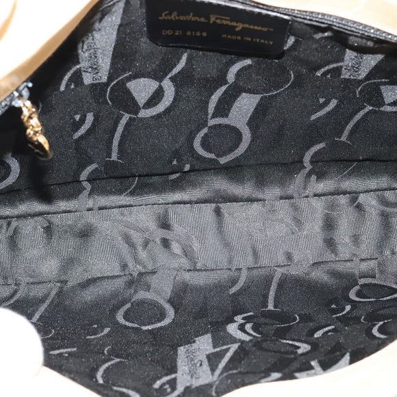 Salvatore Ferragamo Gancini Shoulder Bag Leather Beige Gold Auth 121419