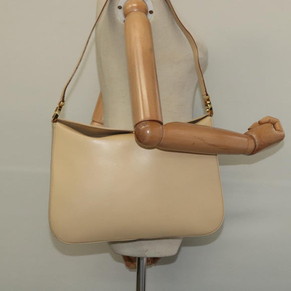 Salvatore Ferragamo Gancini Shoulder Bag Leather Beige Gold Auth 121419