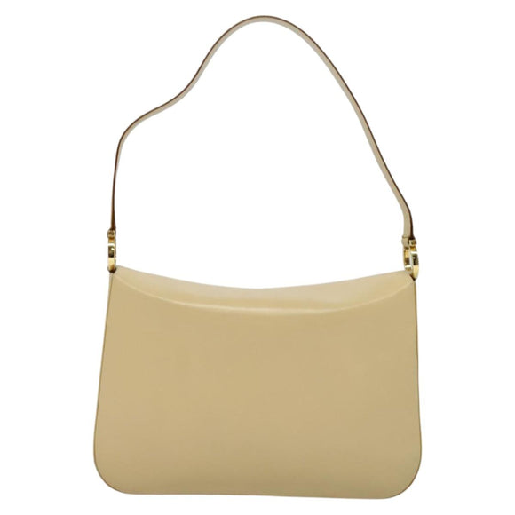 Salvatore Ferragamo Gancini Shoulder Bag Leather Beige Gold Auth 121419