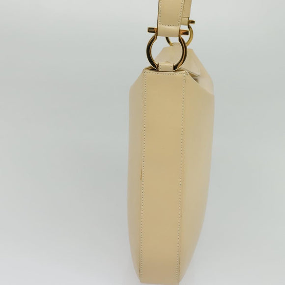 Salvatore Ferragamo Gancini Shoulder Bag Leather Beige Gold Auth 121419