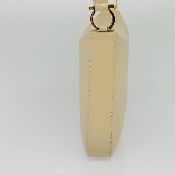 Salvatore Ferragamo Gancini Shoulder Bag Leather Beige Gold Auth 121419