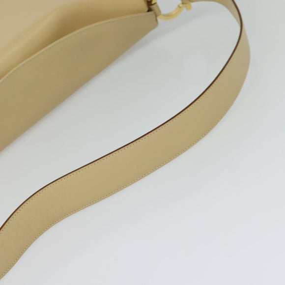 Salvatore Ferragamo Gancini Shoulder Bag Leather Beige Gold Auth 121419
