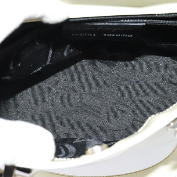 Salvatore Ferragamo Gancini Hand Bag Patent 2way White Silver Auth 121420