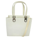 Salvatore Ferragamo Gancini Hand Bag Patent 2way White Silver Auth 121420-1