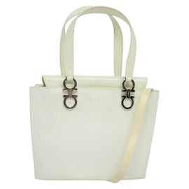 Salvatore Ferragamo Gancini Hand Bag Patent 2way White Silver Auth 121420
