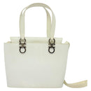 Salvatore Ferragamo Gancini Hand Bag Patent 2way White Silver Auth 121420-13