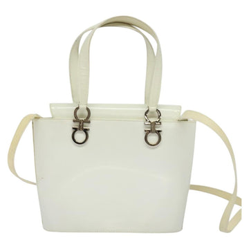 Salvatore Ferragamo Gancini Hand Bag Patent 2way White Silver Auth 121420 - 0