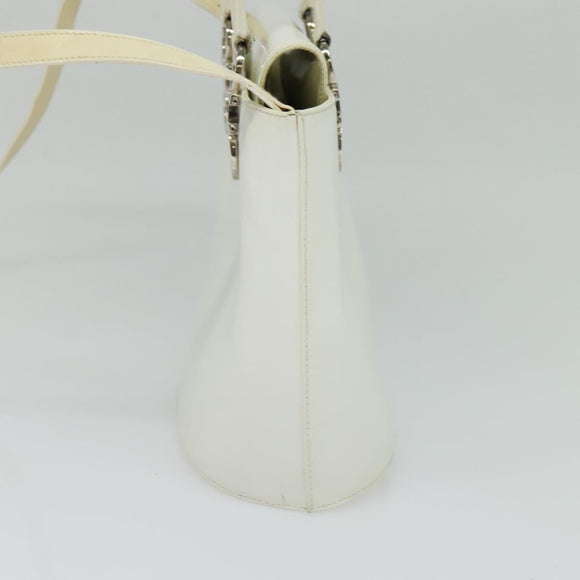 Salvatore Ferragamo Gancini Hand Bag Patent 2way White Silver Auth 121420