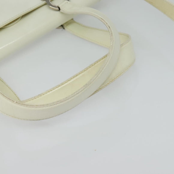 Salvatore Ferragamo Gancini Hand Bag Patent 2way White Silver Auth 121420