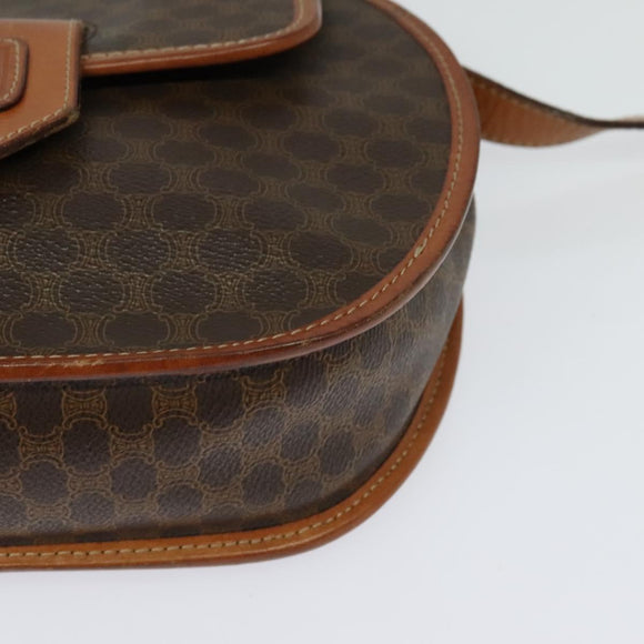 CELINE Macadam Canvas Shoulder Bag PVC Leather Brown Gold Auth 121435