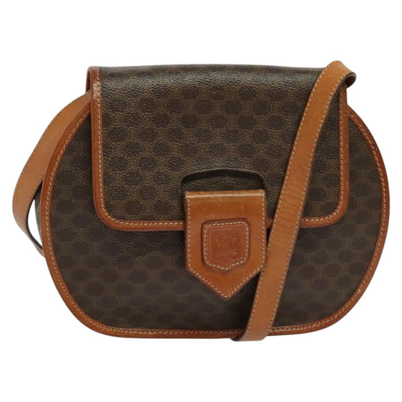 CELINE Macadam Canvas Shoulder Bag PVC Leather Brown Gold Auth 121435