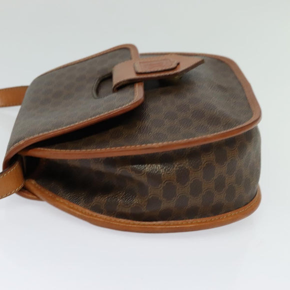 CELINE Macadam Canvas Shoulder Bag PVC Leather Brown Gold Auth 121435