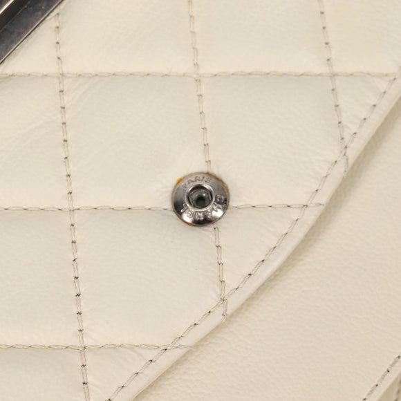 CHANEL Matelasse 2.25 Chain Shoulder Bag Caviar Skin White CC Auth 121441
