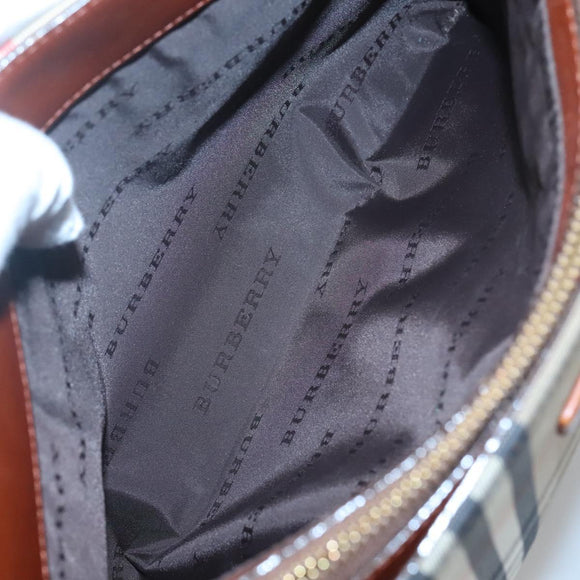 BURBERRY Nova Check Shoulder Bag Canvas Beige Gold Auth 121443