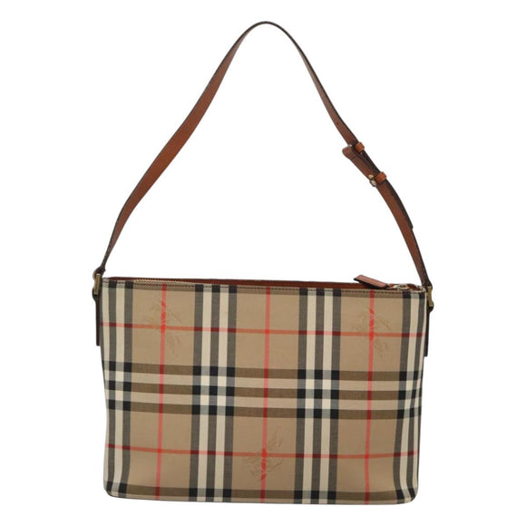 BURBERRY Nova Check Shoulder Bag Canvas Beige Gold Auth 121443