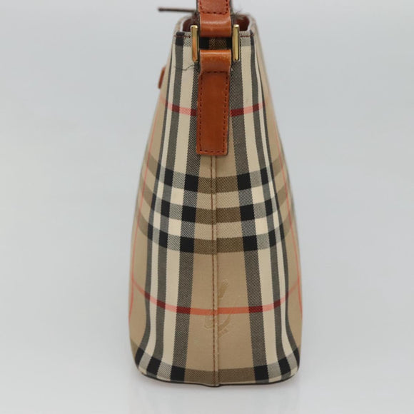 BURBERRY Nova Check Shoulder Bag Canvas Beige Gold Auth 121443