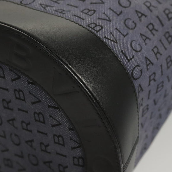 BVLGARI Hand Bag Canvas Navy Gold Auth 121454